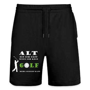 Golfspieler Golf Sport Alter altern junggeblieben - Stanley/Stella Unisex Bio Joggingshorts Trainer  - Schwarz - Vorne - Nik (191cm) & Marisol (170cm)