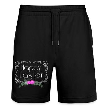 Happy Easter Blumen Oster Schriftzug - Stanley/Stella Unisex Bio Joggingshorts Trainer  - Schwarz - Vorne - Nik (191cm) & Marisol (170cm)