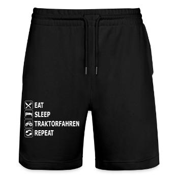 eat sleep traktorfahren repeat, Traktor, Landwirt - Stanley/Stella Unisex Bio Joggingshorts Trainer  - Schwarz - Vorne - Nik (191cm) & Marisol (170cm)