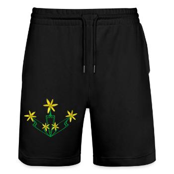 Art Nouveau Yellow Flowers – Symmetrical Floral - Stanley/Stella Trainer Unisex Organic Jogging Shorts - black - Front - Nik (191cm) & Marisol (170cm)