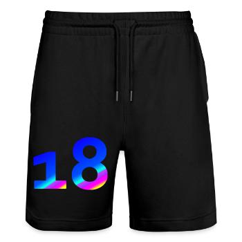 verschenken, 18 blauton mit Farbverlauf - Stanley/Stella Unisex Bio Joggingshorts Trainer  - Schwarz - Vorne - Nik (191cm) & Marisol (170cm)