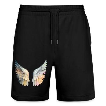 Kunstvolle pastellfarbene Engelsflügel - Stanley/Stella Unisex Bio Joggingshorts Trainer  - Schwarz - Vorne - Nik (191cm) & Marisol (170cm)