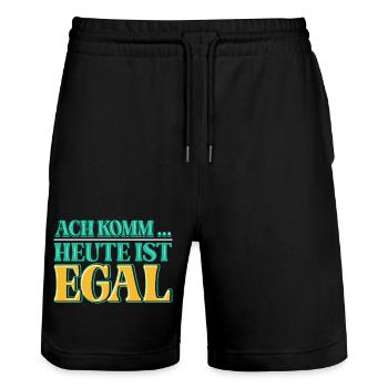 Ach komm, heute ist es einfach einmal EGAL - Stanley/Stella Unisex Bio Joggingshorts Trainer  - Schwarz - Vorne - Nik (191cm) & Marisol (170cm)