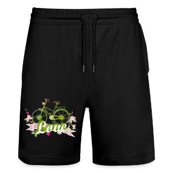 grünes Fahrrad mit ganz viel Liebe gestaltet - Stanley/Stella Unisex Bio Joggingshorts Trainer  - Schwarz - Vorne - Nik (191cm) & Marisol (170cm)