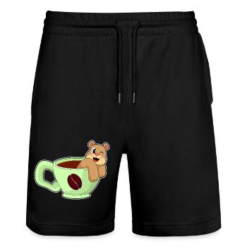 Bear cup of coffee - Stanley/Stella Trainer Unisex Organic Jogging Shorts - black - Front - Nik (191cm) & Marisol (170cm)