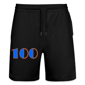 100. 100 YEARS. 100th ANNIVERSARY. BIRTHDAY 100 - Stanley/Stella Trainer Unisex Organic Jogging Shorts - black - Front - Nik (191cm) & Marisol (170cm)