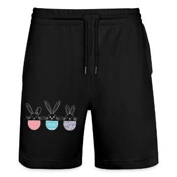 Ostern, süße Osterhasen Ostereier Zeichnung - Stanley/Stella Unisex Bio Joggingshorts Trainer  - Schwarz - Vorne - Nik (191cm) & Marisol (170cm)