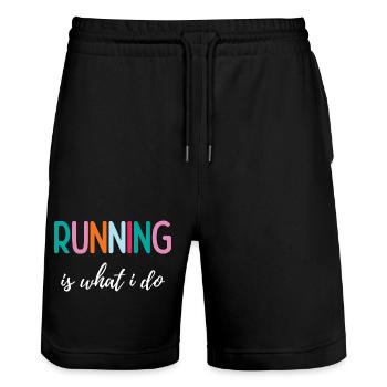 Running is What I Do - Stanley/Stella Trainer Unisex Organic Jogging Shorts - black - Front - Nik (191cm) & Marisol (170cm)