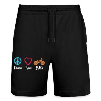 Peace Love BMX - Stanley/Stella Trainer Unisex Organic Jogging Shorts - black - Front - Nik (191cm) & Marisol (170cm)