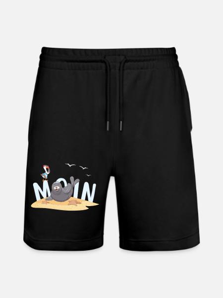Moin Robbe Möwe Strand - Stanley/Stella Unisex Bio Joggingshorts Trainer - Schwarz