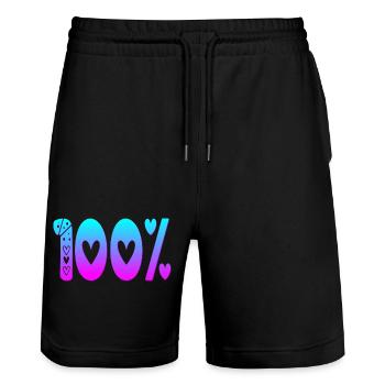 100 Hundert - Prozent - FOKUS LEISTUNG - Stanley/Stella Unisex Bio Joggingshorts Trainer  - Schwarz - Vorne - Nik (191cm) & Marisol (170cm)