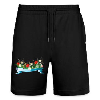 prairie printanière colorée avec des fleurs et des insectes - Short de jogging bio TRAINER Stanley/Stella unisexe - noir - Devant - Nik (191cm) & Marisol (170cm)