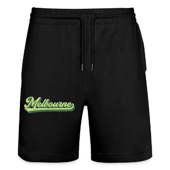 Melbourne Retro Schriftzug - Stanley/Stella Unisex Bio Joggingshorts Trainer  - Schwarz - Vorne - Nik (191cm) & Marisol (170cm)