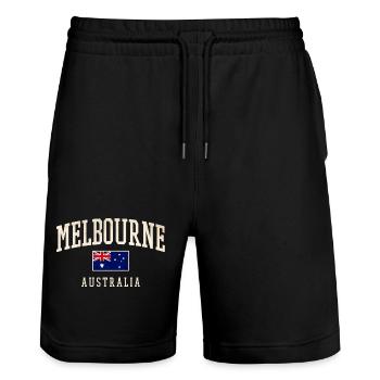 Melbourne Australien Design mit Flagge - Stanley/Stella Unisex Bio Joggingshorts Trainer  - Schwarz - Vorne - Nik (191cm) & Marisol (170cm)