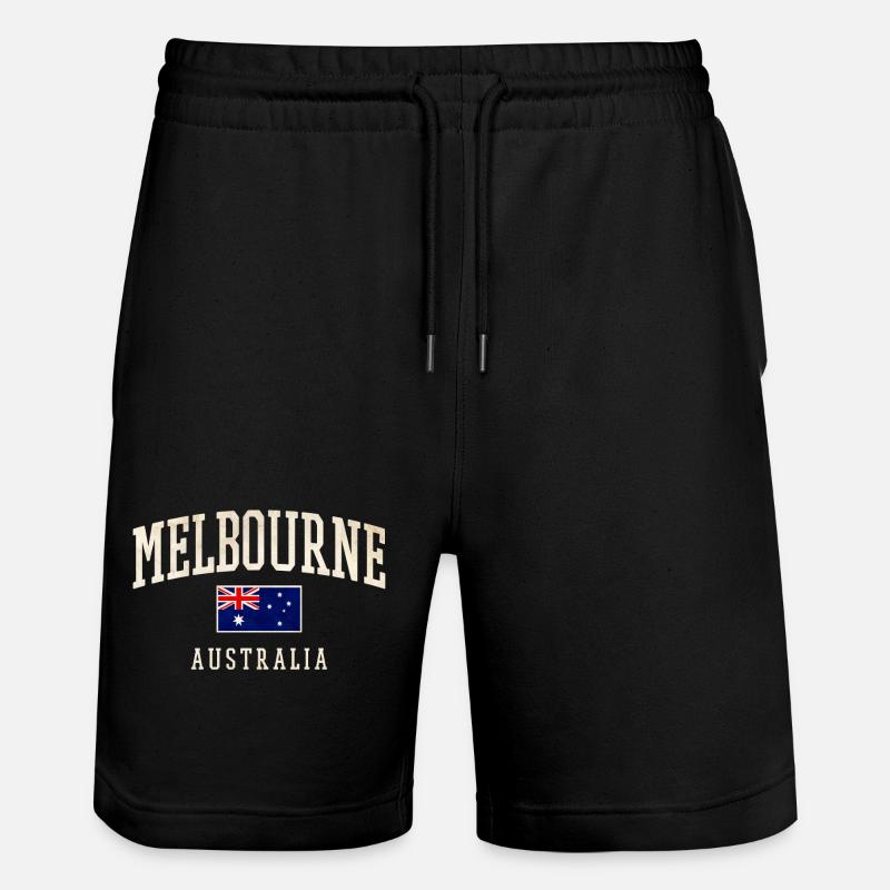 Melbourne Australia Design with Flag - Stanley/Stella Trainer Unisex Organic Jogging Shorts - black