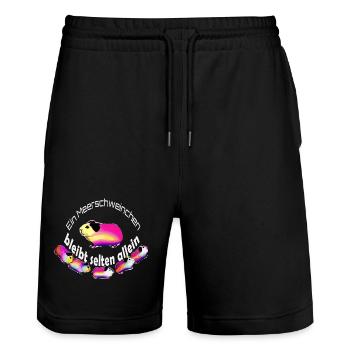 Lustige Meerschweinchen bunt  - Stanley/Stella Unisex Bio Joggingshorts Trainer  - Schwarz - Vorne - Nik (191cm) & Marisol (170cm)