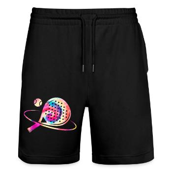 Padel Tennis Colorful - Stanley/Stella Trainer Unisex Organic Jogging Shorts - black - Front - Nik (191cm) & Marisol (170cm)