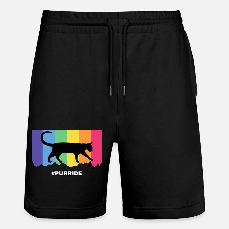 Silhouette de chat Purride sur des rayures arc-en-ciel - Short de jogging bio TRAINER Stanley/Stella unisexe - noir