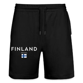 Flag of Finland, Finnish pride - Stanley/Stella Trainer Unisex Organic Jogging Shorts - black - Front - Nik (191cm) & Marisol (170cm)