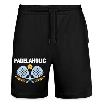 Padel Tennis Padelaholic - Stanley/Stella Trainer Unisex Organic Jogging Shorts - black - Front - Nik (191cm) & Marisol (170cm)