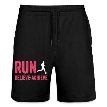 Marathon - Run. Believe. Achieve. - Stanley/Stella Trainer Unisex Organic Jogging Shorts - black - Front - Nik (191cm) & Marisol (170cm)