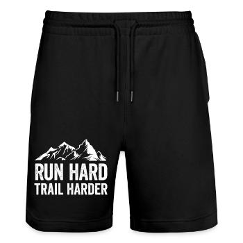 Lauf hart. Härter auf dem Trail. - Stanley/Stella Unisex Bio Joggingshorts Trainer  - Schwarz - Vorne - Nik (191cm) & Marisol (170cm)