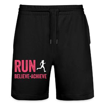 Marathon - Run. Believe. Achieve. - Stanley/Stella Trainer Unisex Organic Jogging Shorts - black - Front - Nik (191cm) & Marisol (170cm)