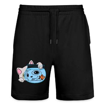 Das Kätzchen und der Fisch - Stanley/Stella Unisex Bio Joggingshorts Trainer  - Schwarz - Vorne - Nik (191cm) & Marisol (170cm)