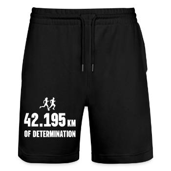 Marathon - 42 195 km de détermination - Short de jogging bio TRAINER Stanley/Stella unisexe - noir - Devant - Nik (191cm) & Marisol (170cm)