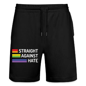 Pride Month - Straight Against Hate - Stanley/Stella Trainer Unisex Organic Jogging Shorts - black - Front - Nik (191cm) & Marisol (170cm)