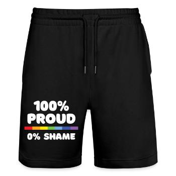 Pride Month - 100% stolz. 0% Scham - Stanley/Stella Unisex Bio Joggingshorts Trainer  - Schwarz - Vorne - Nik (191cm) & Marisol (170cm)