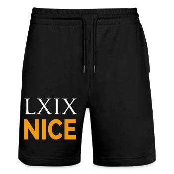 LXIX auf Latein - Stanley/Stella Unisex Bio Joggingshorts Trainer  - Schwarz - Vorne - Nik (191cm) & Marisol (170cm)