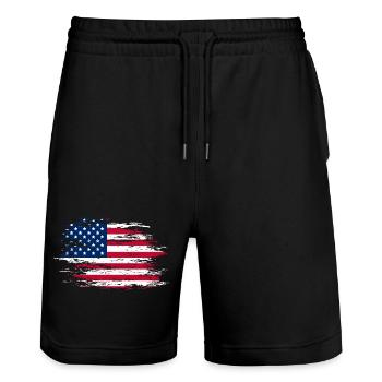 Drapeau des États-Unis utilisé - Short de jogging bio TRAINER Stanley/Stella unisexe - noir - Devant - Nik (191cm) & Marisol (170cm)