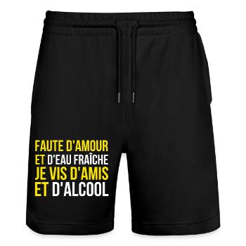 alcool, alcool humour, faire la fête - Short de jogging bio TRAINER Stanley/Stella unisexe - noir - Devant - Nik (191cm) & Marisol (170cm)