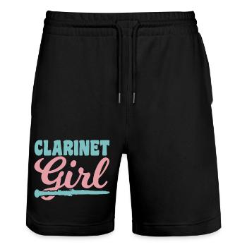 Clarinet player - Stanley/Stella Trainer Unisex Organic Jogging Shorts - black - Front - Nik (191cm) & Marisol (170cm)