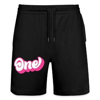 One 1st Birthday For Girls 1 Year Old - Stanley/Stella Trainer Unisex Organic Jogging Shorts - black - Front - Nik (191cm) & Marisol (170cm)