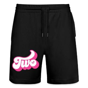 Two 2nd Birthday For Girls 2 Years Old - Stanley/Stella Trainer Unisex Organic Jogging Shorts - black - Front - Nik (191cm) & Marisol (170cm)
