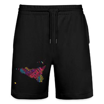 Sicily t-shirt map word cloud t-shirt - Stanley/Stella Trainer Unisex Organic Jogging Shorts - black - Front - Nik (191cm) & Marisol (170cm)