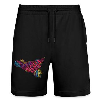 Sicily t-shirt map word cloud trinacria - Stanley/Stella Trainer Unisex Organic Jogging Shorts - black - Front - Nik (191cm) & Marisol (170cm)