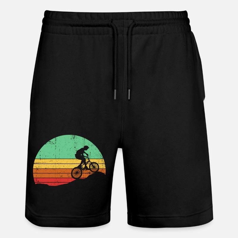 Retro Sunset Cyclist Silhouette - Stanley/Stella Trainer Unisex Organic Jogging Shorts - black