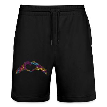 lgbtqia+ t shirt hands heartshape word lgbt - Stanley/Stella Trainer Unisex Organic Jogging Shorts - black - Front - Nik (191cm) & Marisol (170cm)