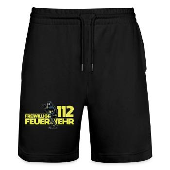 Freiwillige Feuerwehr Feuerwehrmann 112 - Stanley/Stella Unisex Bio Joggingshorts Trainer  - Schwarz - Vorne - Nik (191cm) & Marisol (170cm)