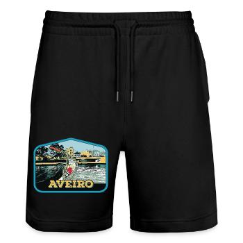 bateau de Moliceiros à Aveiro, Portugal - Short de jogging bio TRAINER Stanley/Stella unisexe - noir - Devant - Nik (191cm) & Marisol (170cm)