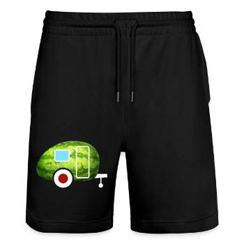 Melone Caravan Wohnwagen Retro Sommer Camping Fan - Stanley/Stella Unisex Bio Joggingshorts Trainer  - Schwarz - Vorne - Nik (191cm) & Marisol (170cm)