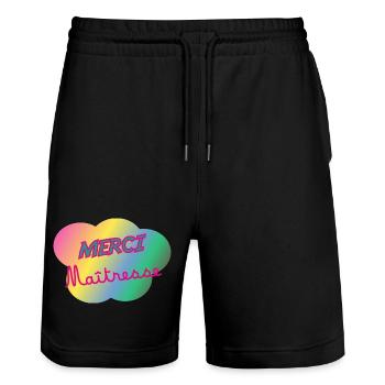 MERCI. THANKS. THANK YOU. ANNIVERSAIRE. MAÎTRESSE - Short de jogging bio TRAINER Stanley/Stella unisexe - noir - Devant - Nik (191cm) & Marisol (170cm)