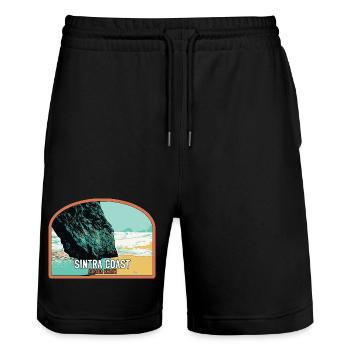 Illustration of Adraga Beach, Sintra Portugal - Stanley/Stella Trainer Unisex Organic Jogging Shorts - black - Front - Nik (191cm) & Marisol (170cm)