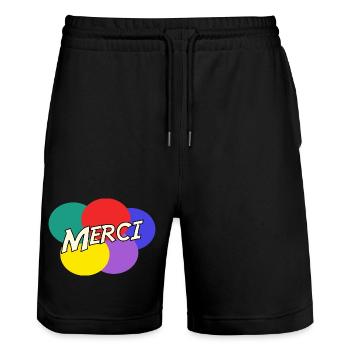 MAÎTRESSE. MERCI. MERCI MAÎTRESSE - Short de jogging bio TRAINER Stanley/Stella unisexe - noir - Devant - Nik (191cm) & Marisol (170cm)