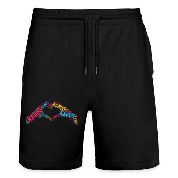 Aaron T-Shirt T-Shirt Wortwolke Herz Hand - Stanley/Stella Unisex Bio Joggingshorts Trainer  - Schwarz - Vorne - Nik (191cm) & Marisol (170cm)