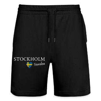 Ich liebe Stockholm, Schweden - Stanley/Stella Unisex Bio Joggingshorts Trainer  - Schwarz - Vorne - Nik (191cm) & Marisol (170cm)