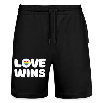 Mois de la fierté LGBTQ - L’amour gagne - Short de jogging bio TRAINER Stanley/Stella unisexe - noir - Devant - Nik (191cm) & Marisol (170cm)